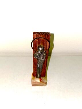 Handcrafted Brown Wood and Silver Angel Wall Art. Marble Base from The Vatican.